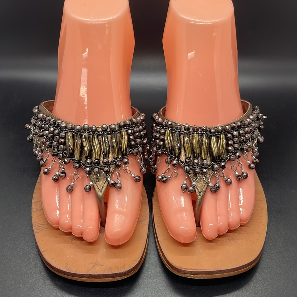 Yellow Box metallic bronze gold beaded Alexis slip on sandals Size 6.5 - Picture 3 of 15